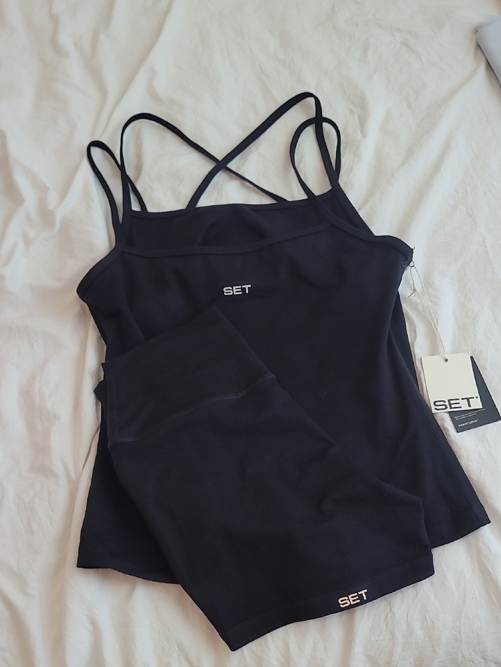 SET Black Strappy Tank and Shorts Active Set